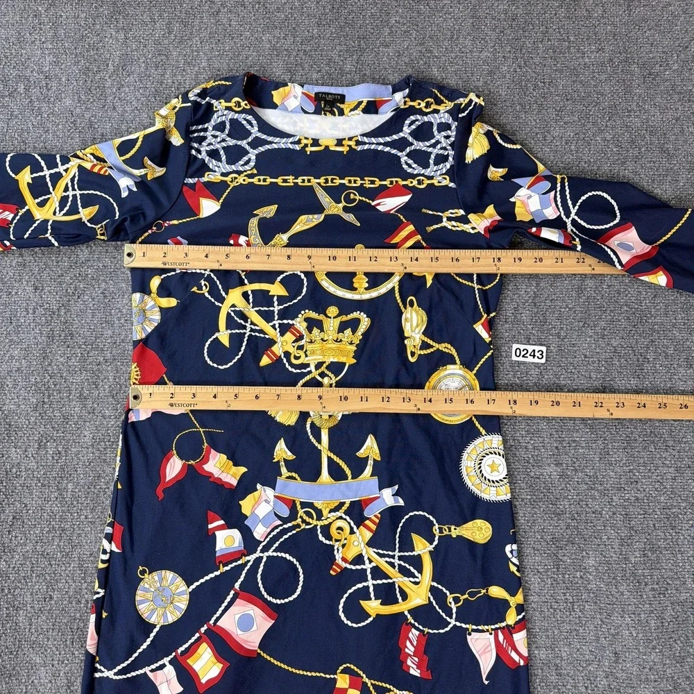 Talbots Dress Womens LP Navy Nautical Print Shift 3/4 Sleeve Stretch Petite - Picture 4 of 10